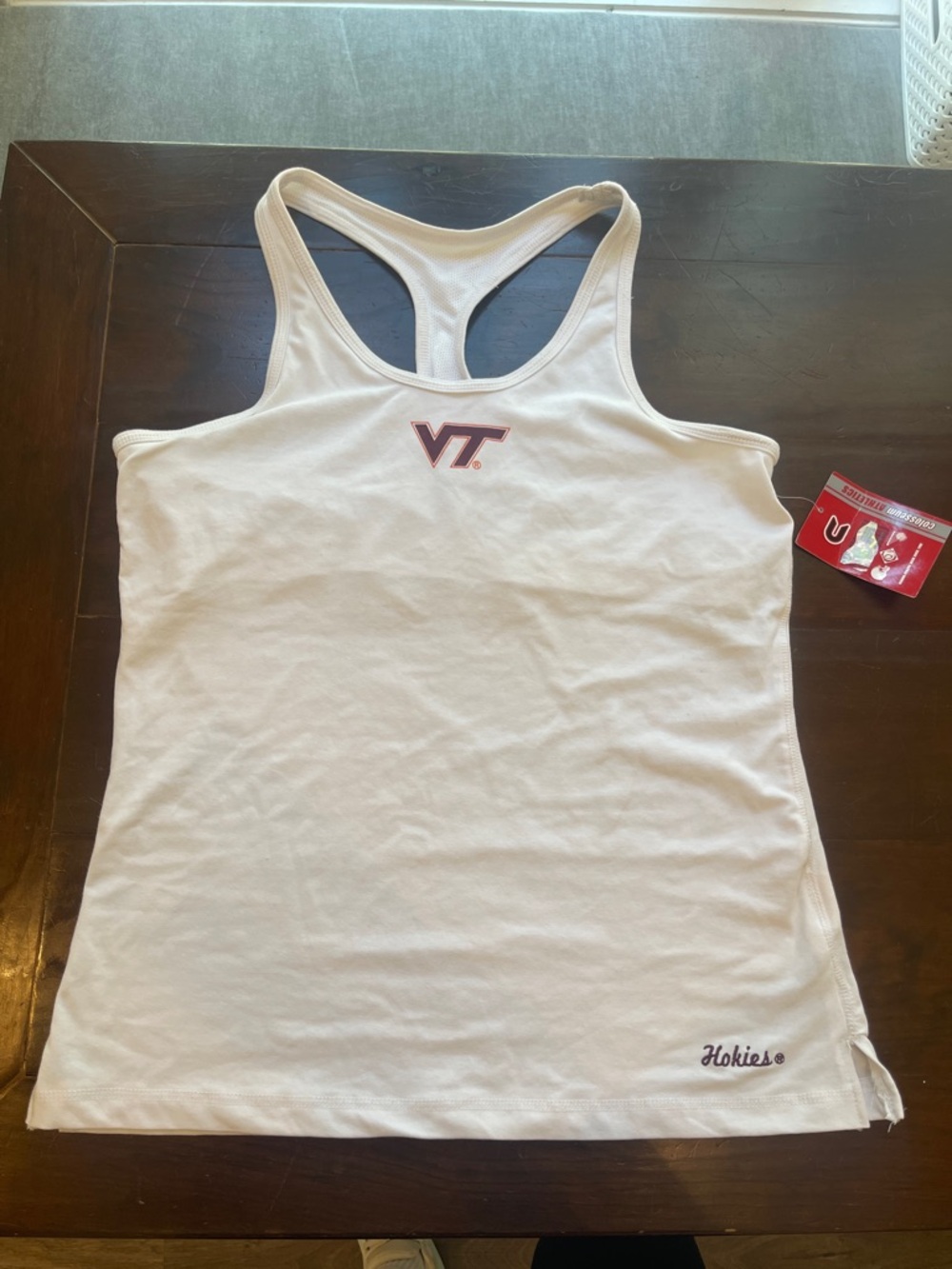 Colosseum White Racerback Tank with Virginia Tech Logo